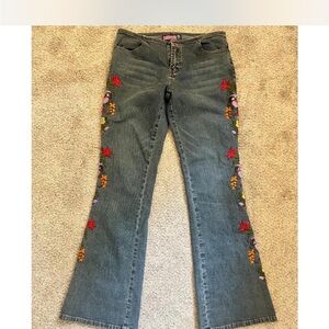 Bubblegum Flare Jeans with Colorful Embroidery